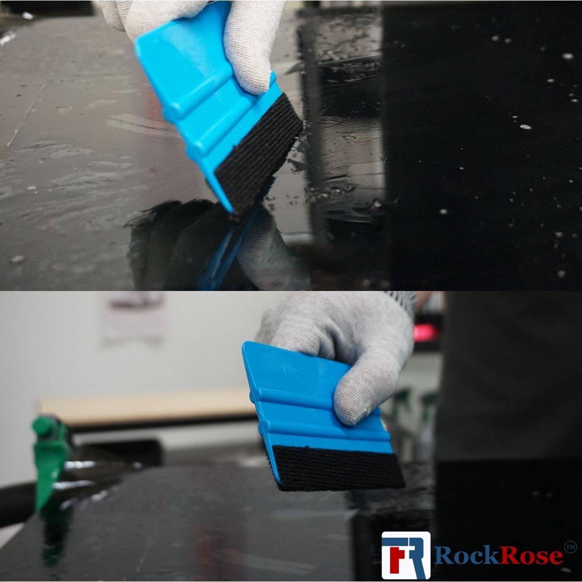 RockRose 4″ Felt Edge Vinyl-Wrap Squeegee / Bondo Card — Scratch-Free Finish