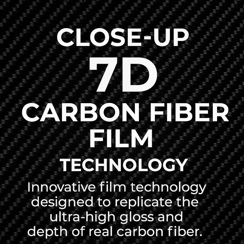 Close-up of 7D carbon fiber film showcasing advanced gloss technology designed to replicate the depth and texture of real carbon fiber.