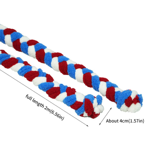 Braided soak rope with measurements on a white background