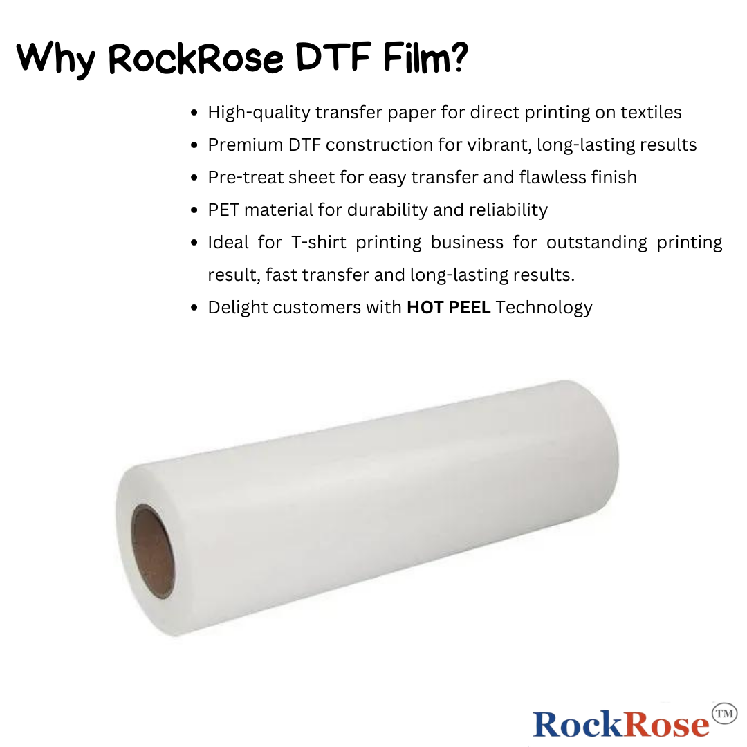 Rockrose DTF Film Roll Sublimation Paper for Dark & Light Fabrics - Powder & Inkjet Transfer Paper Roll