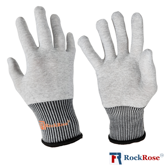 RockRose Carbon Fiber Gloves Perfect for Smooth Installation of Vinyl Wrap & Paint Protection Film - Nylon Work Gloves with Grip - Comfortable & Moisture Release Automotive Gloves - Grey