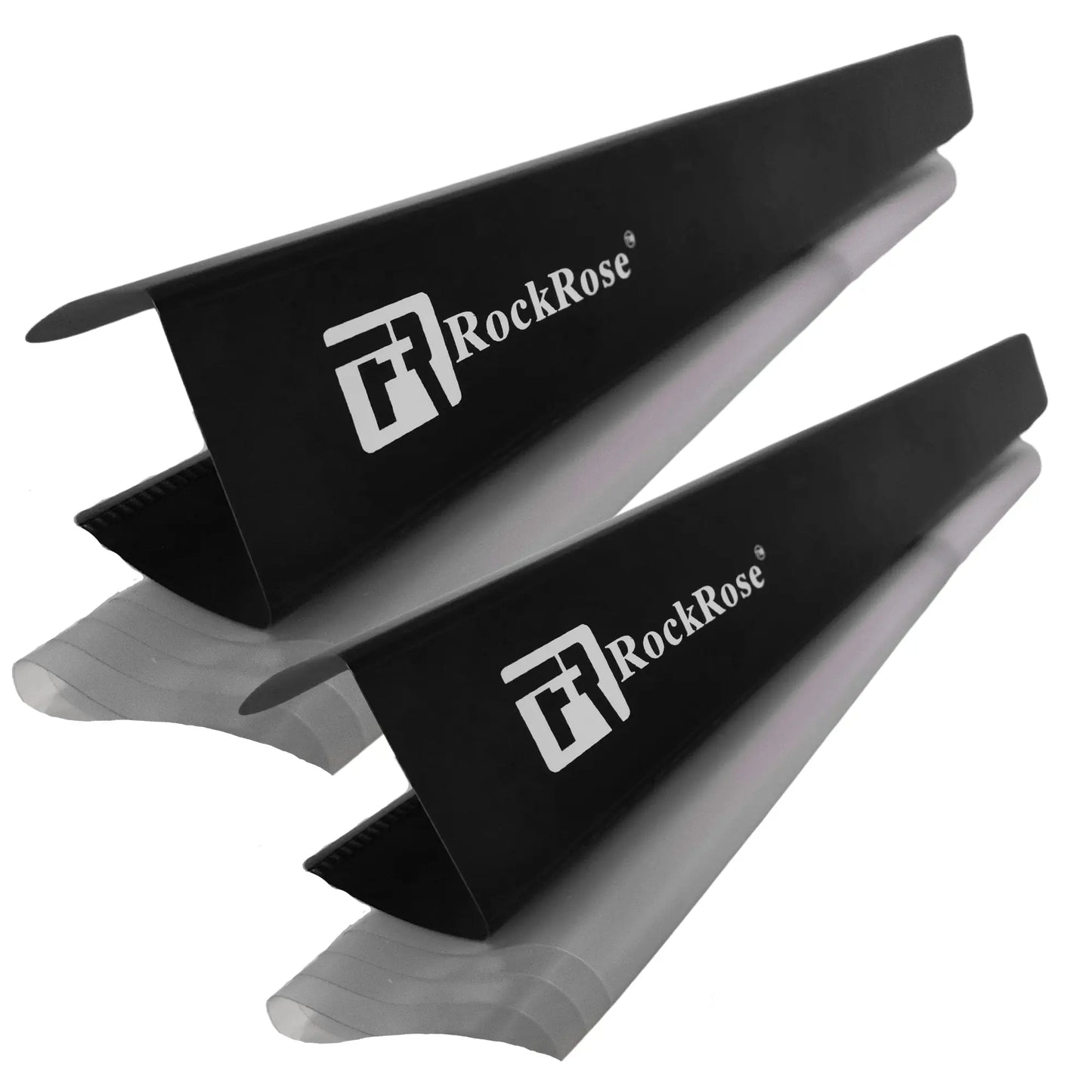 Two black and clear plastic door panel protector with 'RockRose' branding on a white background