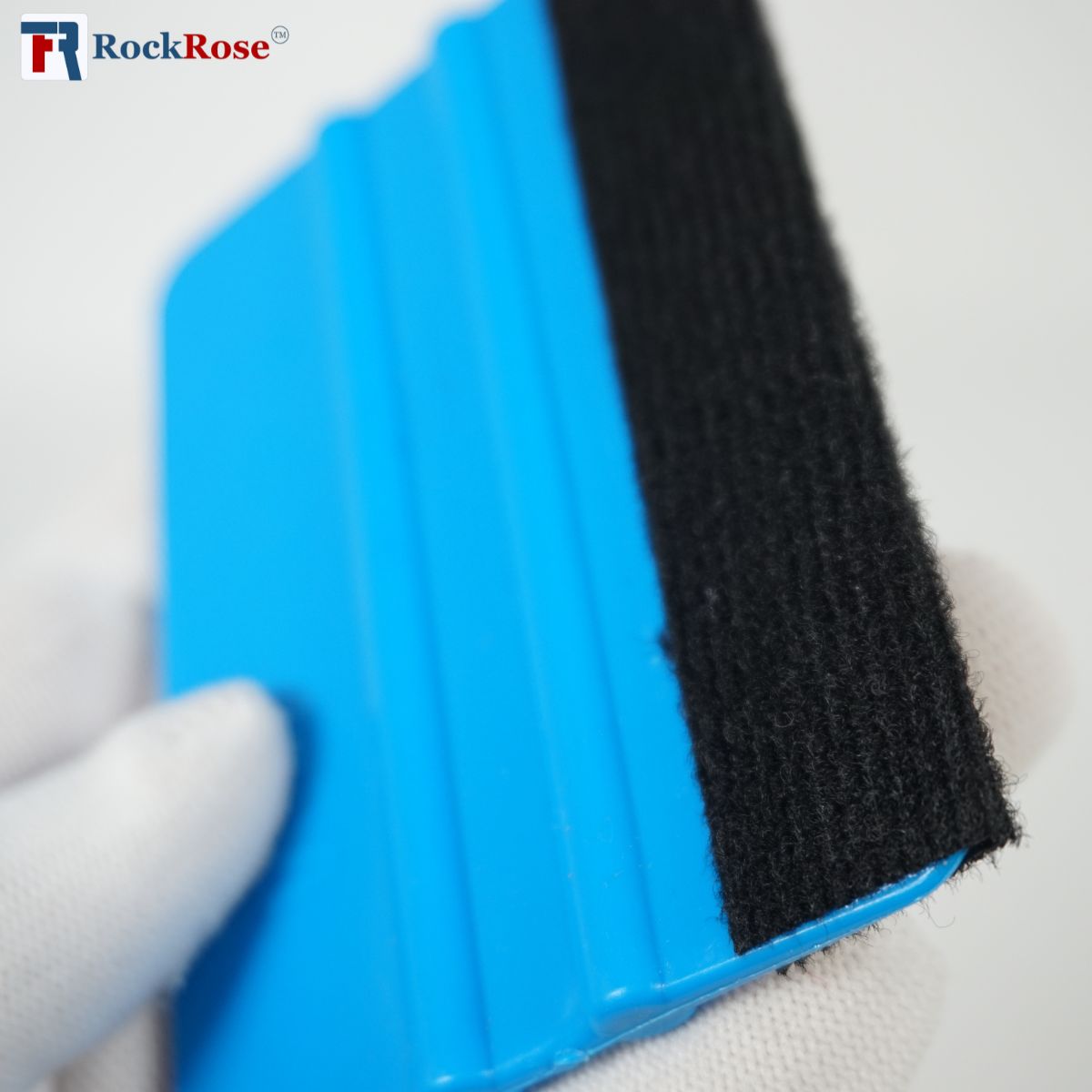 RockRose Felt Edge Vinyl Squeegee for Precision Application - Window Film Squeegee Card with Comfortable to Handle Feature - Black Felt Edge Tool for Precise Movements During Installations - Blue