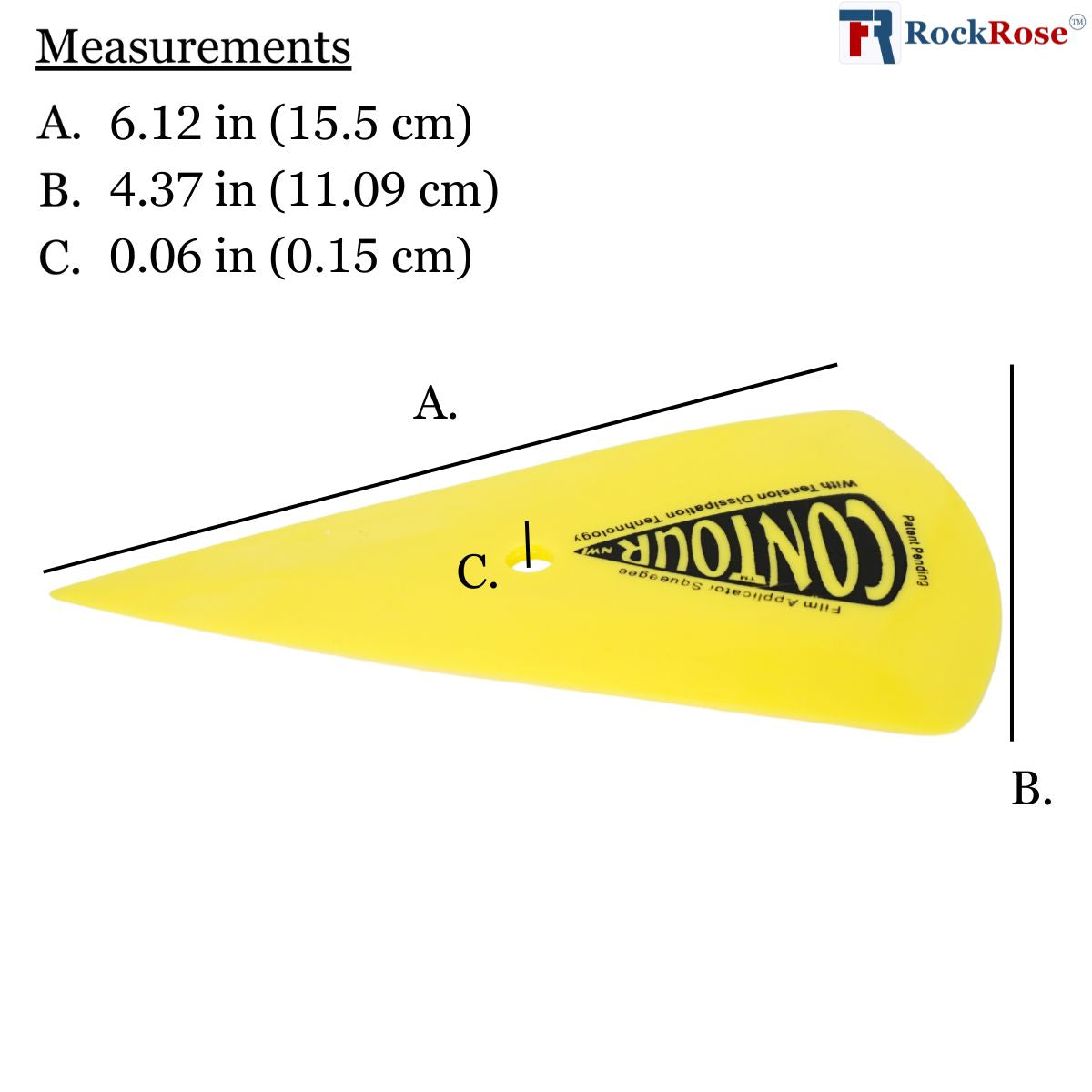 Rockrose Contour Squeegee for Smooth Vinyl Wrapping - Round Triangle Shape Contour Window Tint Tool - Perfect Window Tint Squeegee Tool - Plastic Squeegee for Curves, Edges, & Tight Corners - Yellow