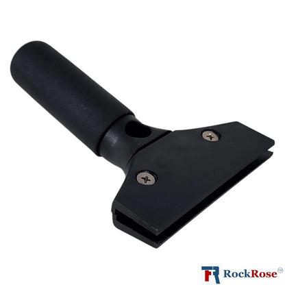 Side view Black Cast aluminum squeegee handle with rockrose logo
