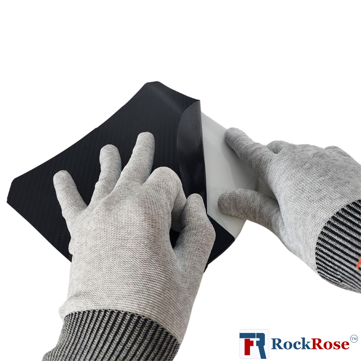 RockRose Carbon Fiber Gloves Perfect for Smooth Installation of Vinyl Wrap & Paint Protection Film - Nylon Work Gloves with Grip - Comfortable & Moisture Release Automotive Gloves - Grey