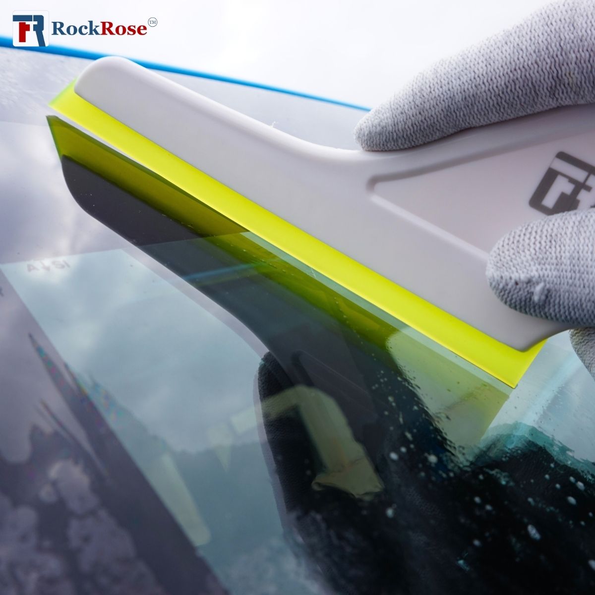 6-Inch Long Reach Triangular Scraper Squeegee with Silicone Blade for Windshield: Effortless Residual Water, Dust, Snow, and Ice Removal (Yellow)