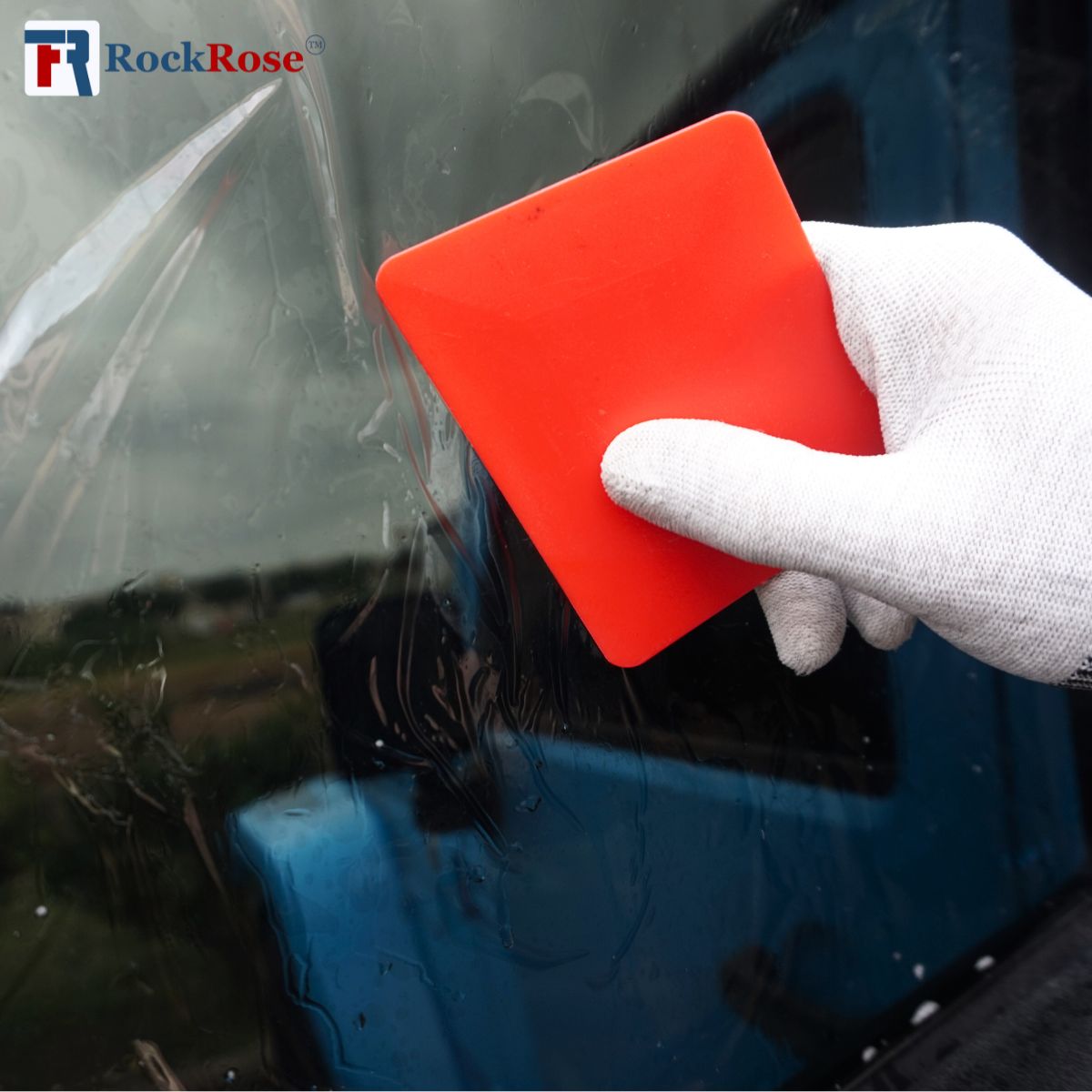 RockRose 4" Hard Card Squeegee for Precision Application - Window Film Squeegee Card with Comfortable to Handle Feature - Tool for Precise Movements During Installations - Red