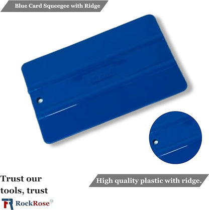 Rockrose Card Ridge Squeegee for Precision Application - Window Film Squeegee Card with Comfortable to Handle Feature - Tool for Precise Movements During Installations - Pack of 3 - Blue W Ridge