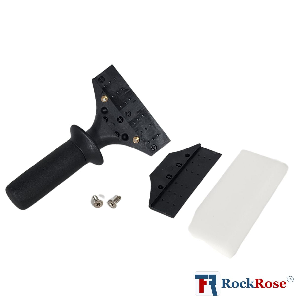 RockRose 6.7" Long Reinforced Plastic Handle for Smooth Application - Plastic Handle Shower Squeegee for Glass Doors & Tinting - Vinyl Wrap Squeegee Tool with Handle for Comfort - Black