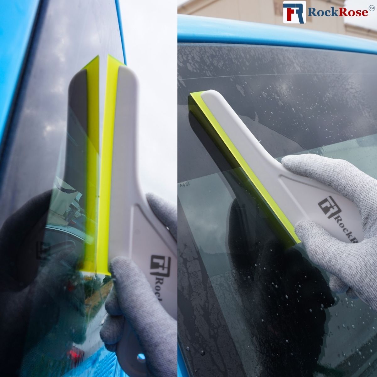 6-Inch Long Reach Triangular Scraper Squeegee with Silicone Blade for Windshield: Effortless Residual Water, Dust, Snow, and Ice Removal (Yellow)