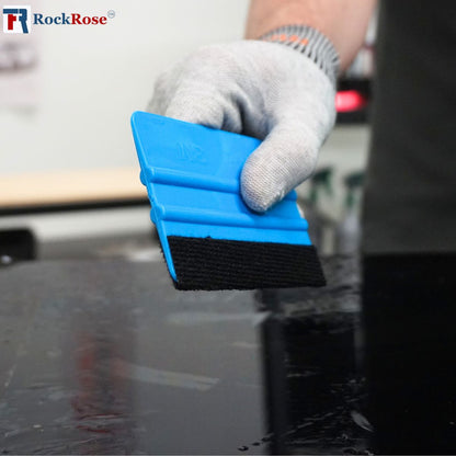 RockRose Felt Edge Vinyl Squeegee for Precision Application - Window Film Squeegee Card with Comfortable to Handle Feature - Black Felt Edge Tool for Precise Movements During Installations - Blue