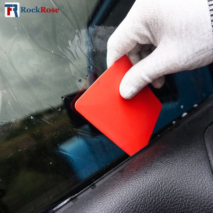 RockRose 4" Hard Card Squeegee for Precision Application - Window Film Squeegee Card with Comfortable to Handle Feature - Tool for Precise Movements During Installations - Red