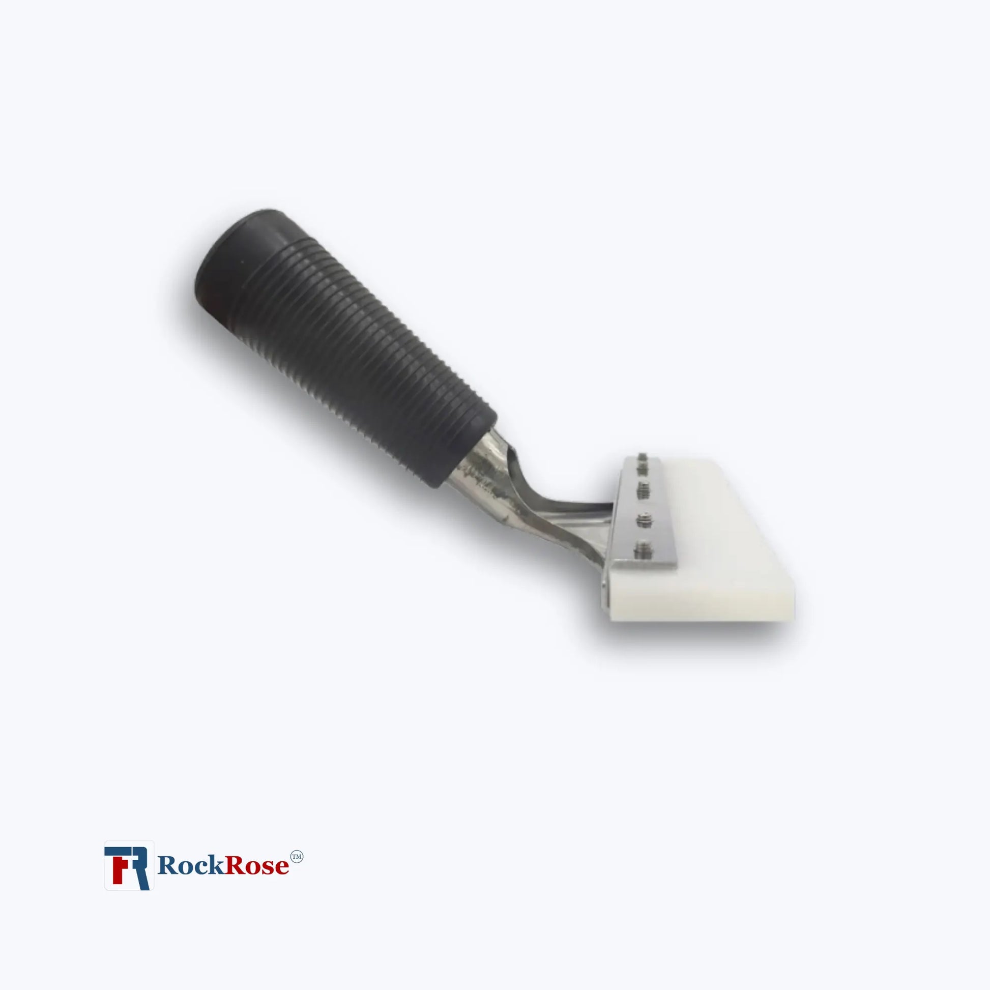 8-Inch Pro Squeegee tool with black handle and white blade on a white background, featuring RockRose logo.