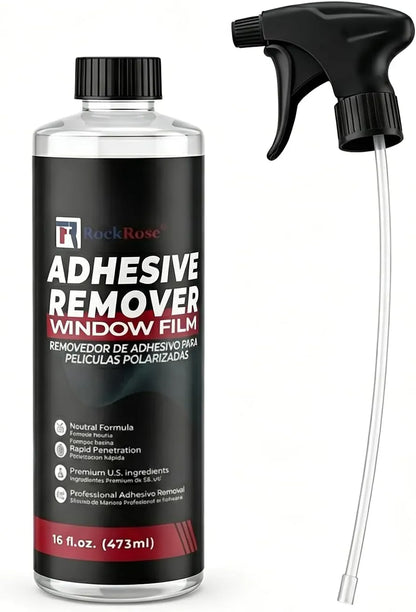 Adhesive remover bottle with a spray nozzle on a white background