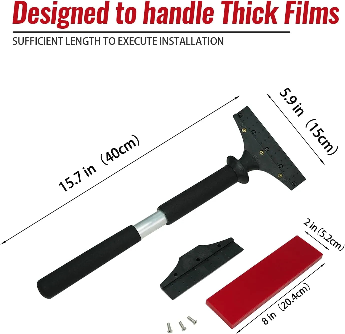 Squeegee with measurements and text indicating its use for thick films.
