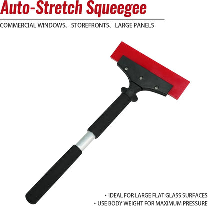 Auto-stretch squeegee with red rubber blade and black handle on a white background