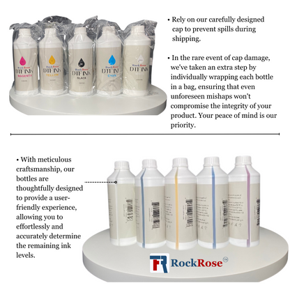 RockRose DTF Transfer Ink for Dark & Light Fabrics with Vibrant Colors - High-Quality Refill Cyan Sublimation Ink for DTF Transfer Film & DTF Printers