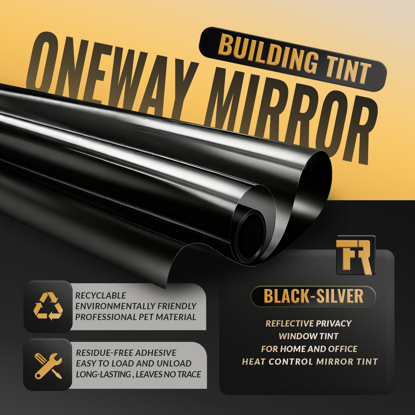 RockRose Reflective Building Tint Film – One Way Mirror Tint for Home & Office Windows | 99% UV Block