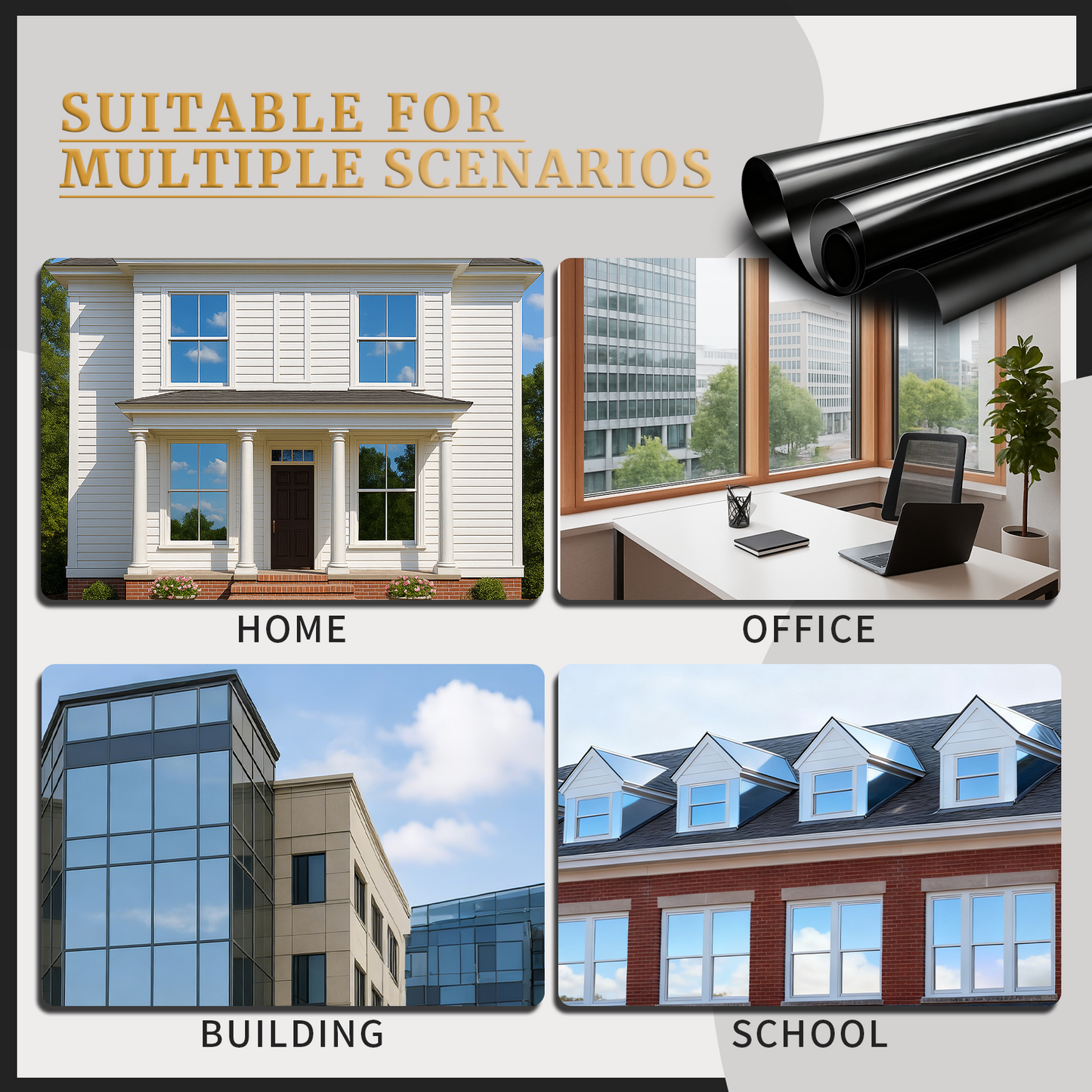 RockRose Reflective Building Tint Film – One Way Mirror Tint for Home & Office Windows | 99% UV Block