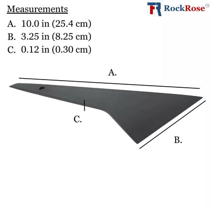 Measurement chart of a blade with dimensions labeled A, B, and C, and RockRose branding.