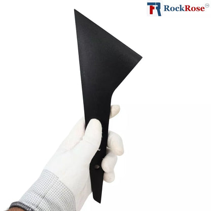 Black Quick Foot Long-Reach Squeegee held by a gloved hand on a white background with RockRose logo.