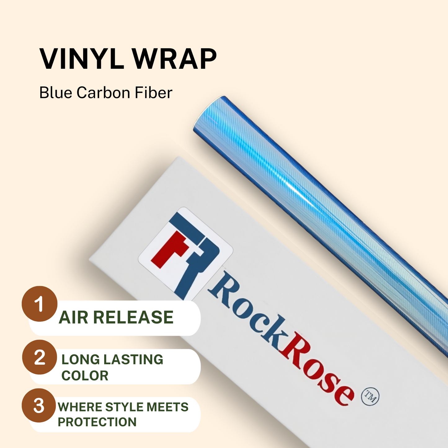 Rockrose 5D Carbon Fiber Vinyl Wrap with Self-Adhesive Back - Carbon Fiber Vinyl Wrap for Cars with Air Release Feature for Installation - Twill Weave Style Vinyl Car Wrap