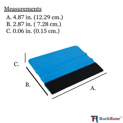 Measurement chart of a blue and black squeegee with dimensions labeled.