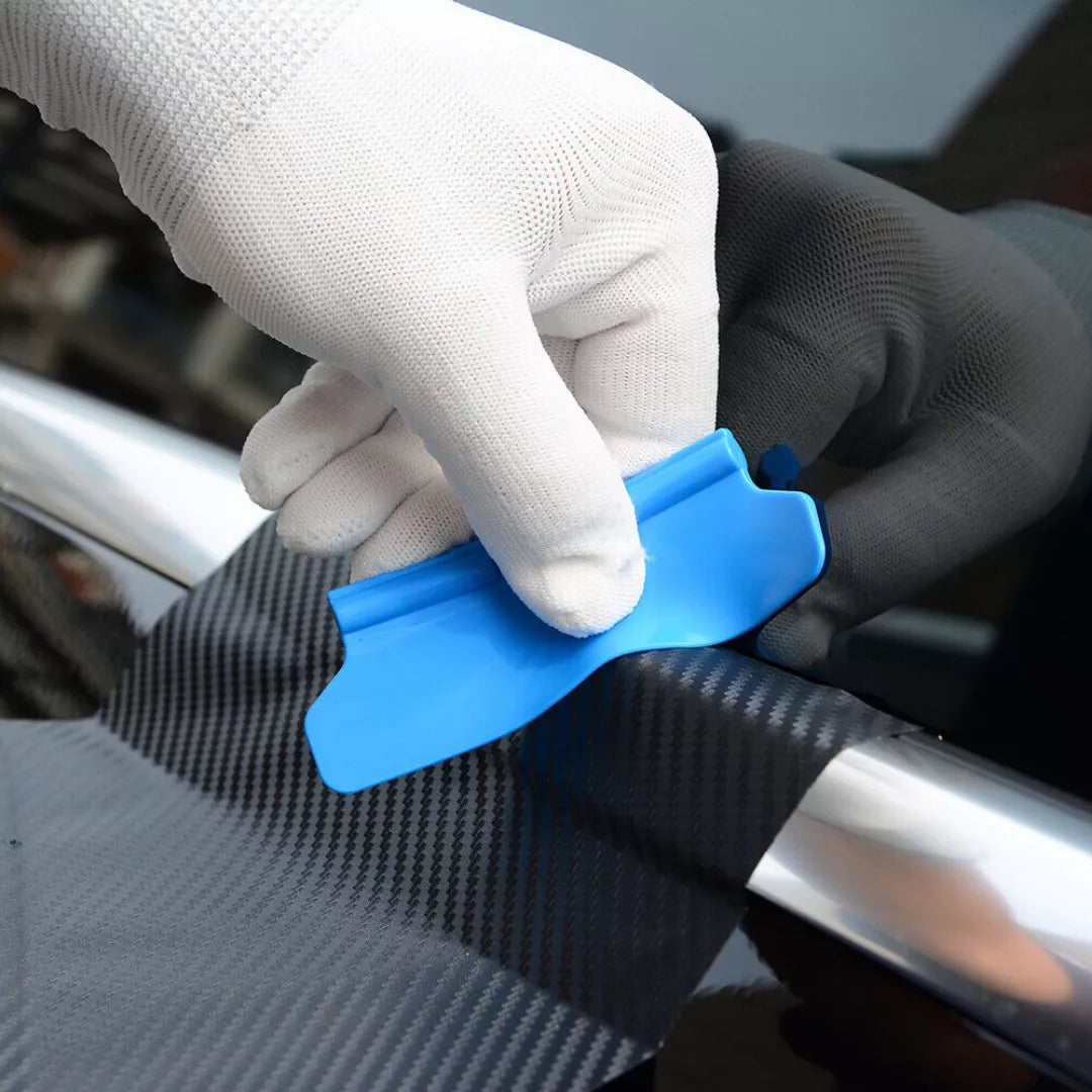 Blue squeegee on a carbon fiber window