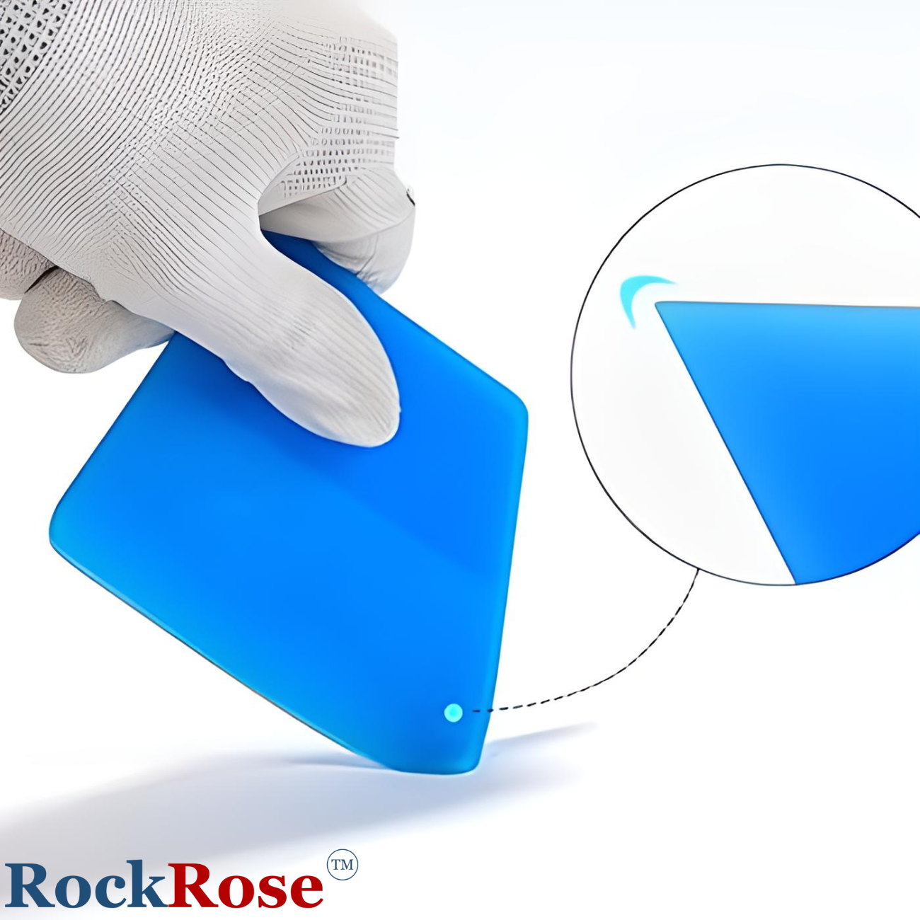 RockRose 4" Hard Card Squeegee for Precision Application - Window Film Squeegee Card with Comfortable to Handle Feature - Tool for Precise Movements During Installations - Blue