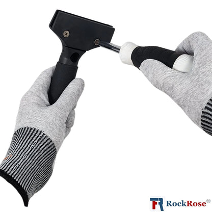 Using a screw with Black Cast aluminum squeegee handle with rockrose logo with gloves
