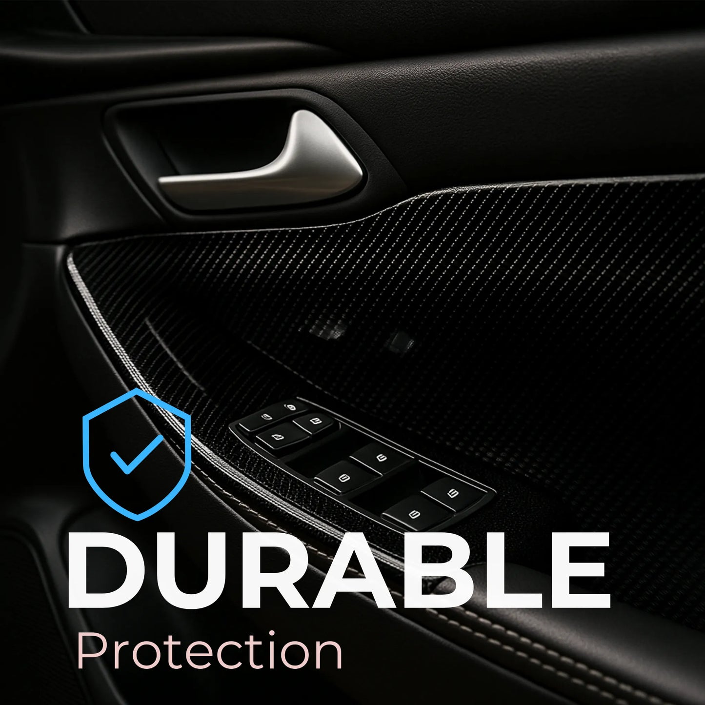 Car interior with durable protection overlay