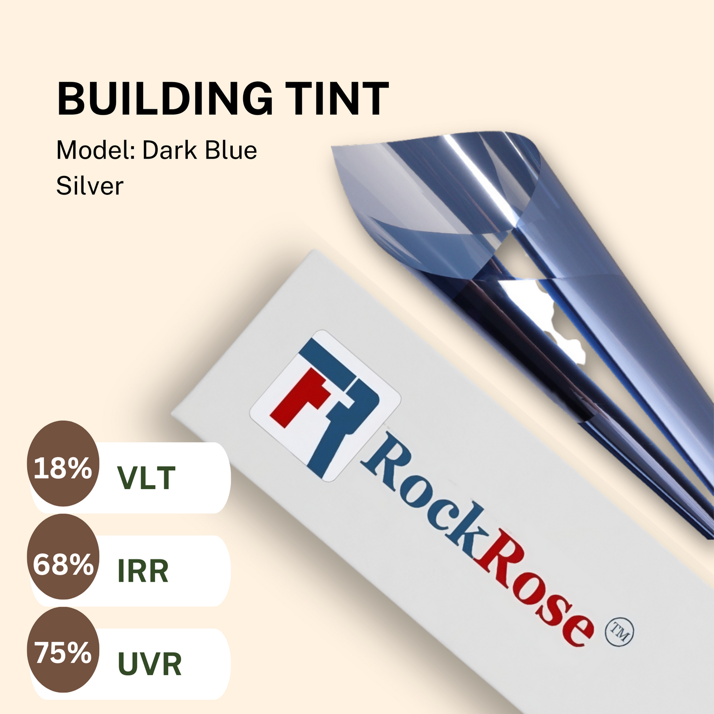 RockRose PET Building Tint Window Shield: Reflective Daytime Privacy Film with Heat Block, UV Protection, and Home/Office Enhancement