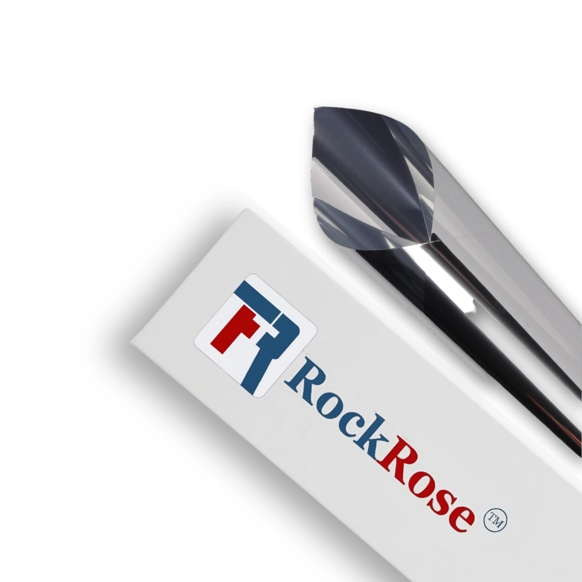 Silver Metallic one way tint with RockRose branding on a white background