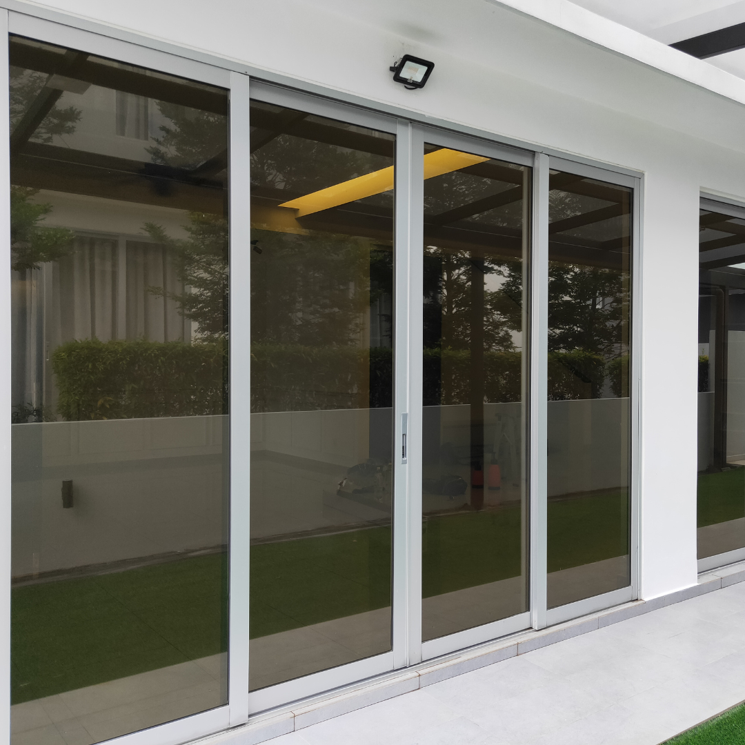 Dual tone architectural window film with black inside and silver outside