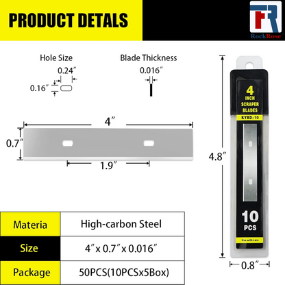 RockRose 4'' Blade Match for Precision Cutting - Stainless Steel Material Blade for Car Vinyl & Window Tint - Best Single Sided Blades for Smooth Cuts Around Edges - 10 Blades Each Pack