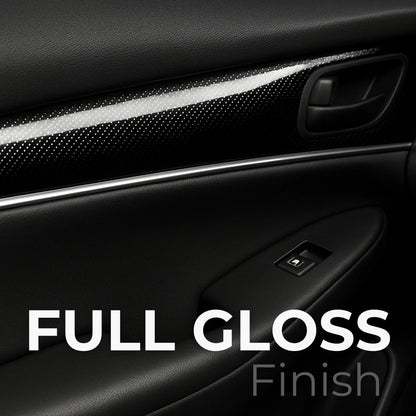 Door panel wrapped in 7D carbon fiber film featuring a full gloss finish for a sleek, premium interior upgrade.