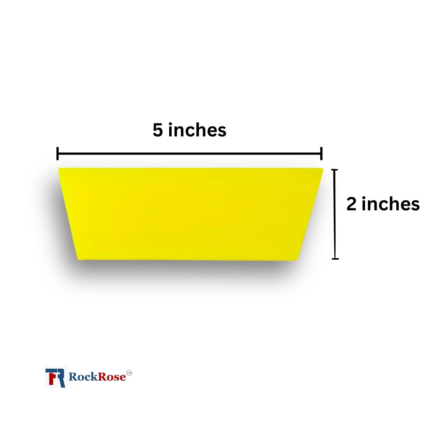 Yellow felt squeegee with dimensions 5 inches by 2 inches and RockRose logo.