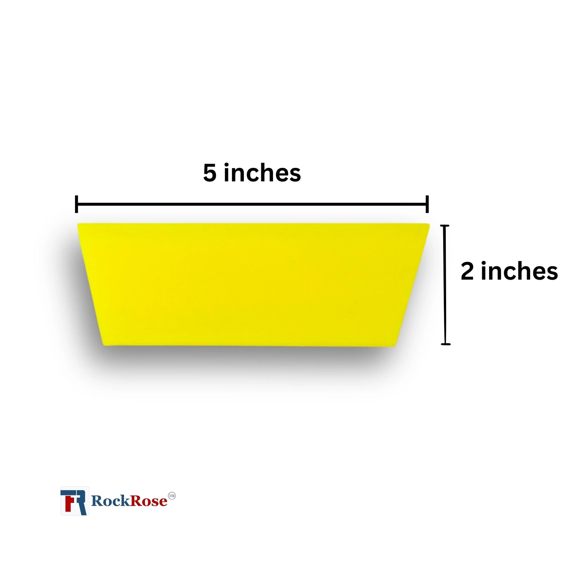 Yellow felt squeegee with dimensions 5 inches by 2 inches and RockRose logo.