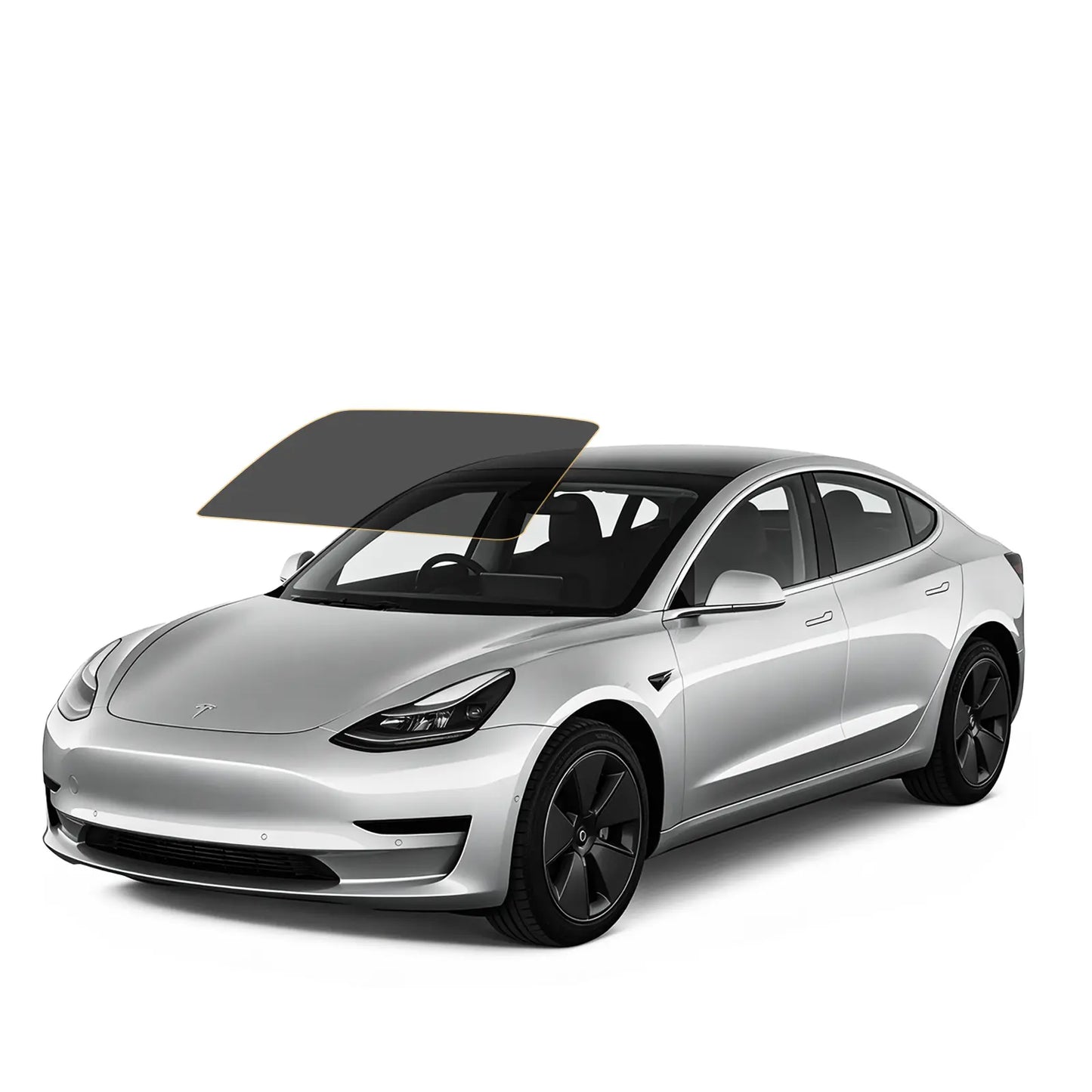Silver tesla car with precut tint on front winshield
