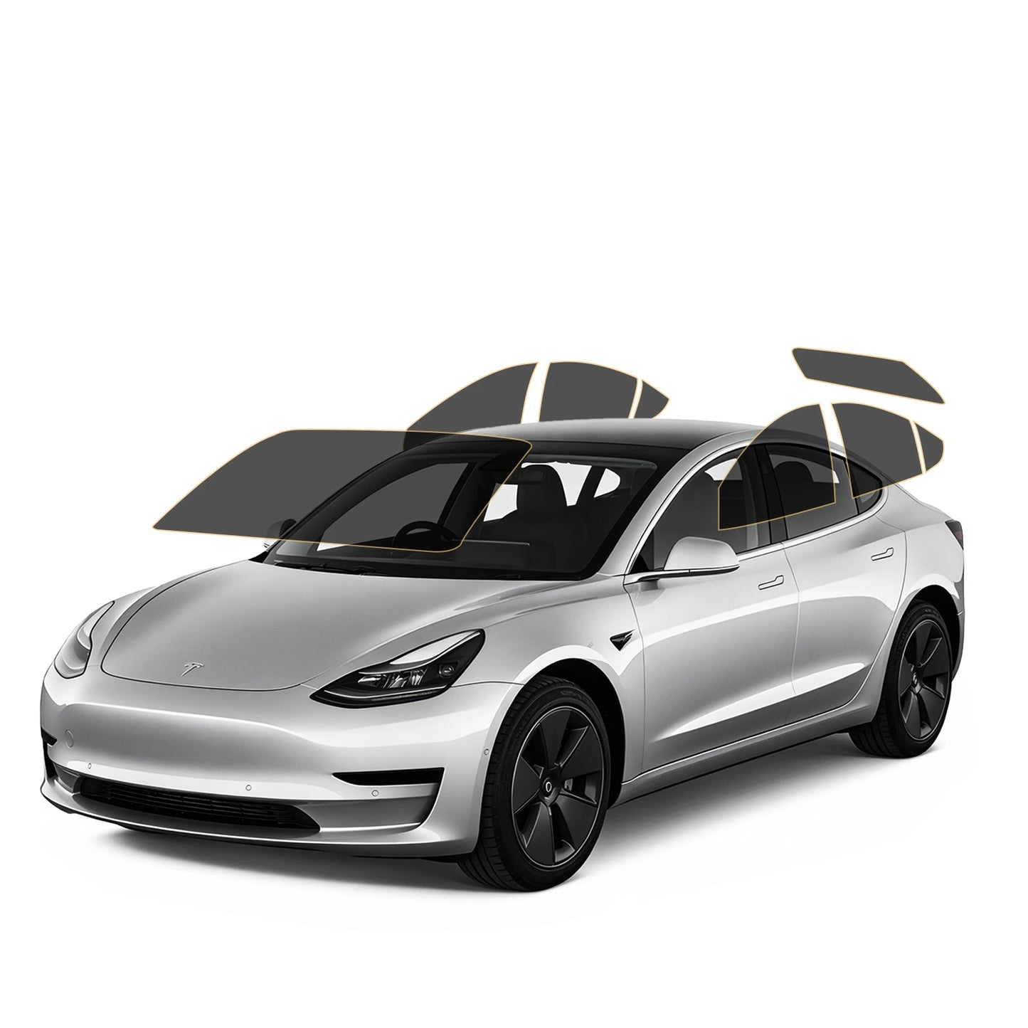 Silver Tesla car with precut tint on all windows