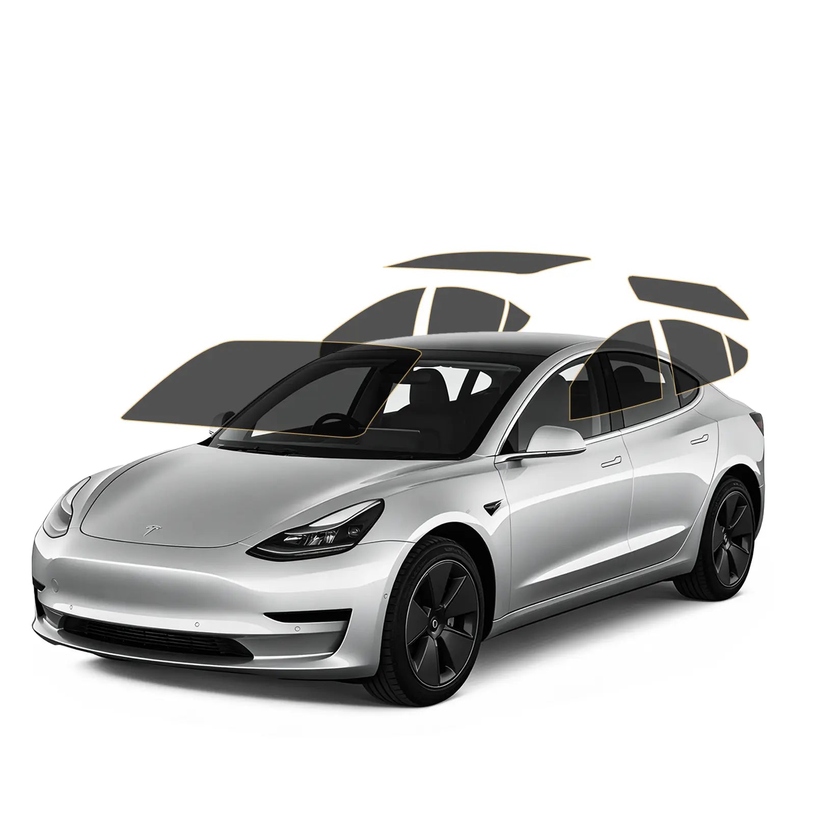 Silver Tesla car with full precut tint on all windows