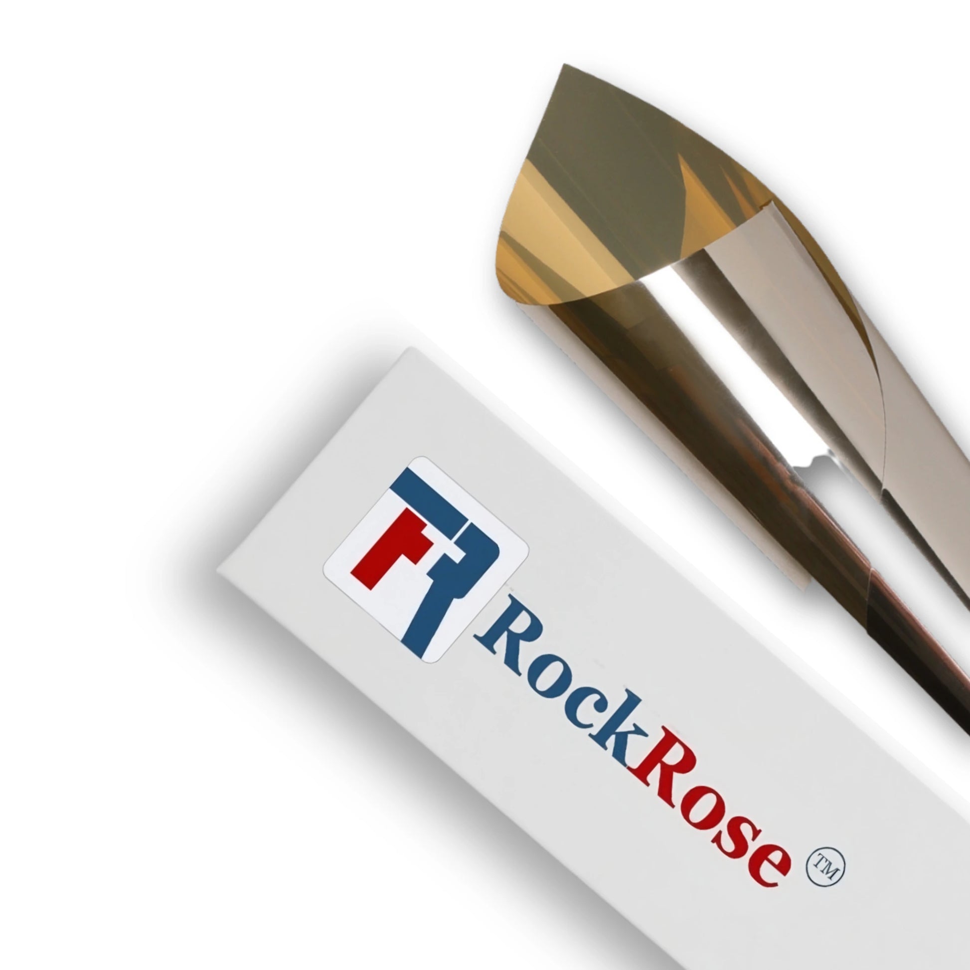 Gold silver one way tint with rockrose branding on a white background