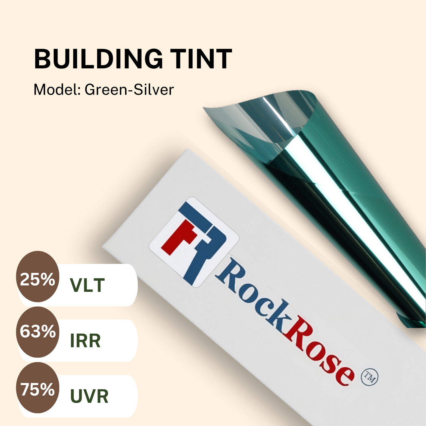 RockRose Reflective Building Tint Film to Enhance Privacy & Style - One Way Window Film Tint for Home Windows & Commercial Purpose - VLT Mirror Tint with 99% UV Blocking Feature