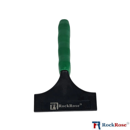 A black squeegee with a green rubber grip handle. The brand 'Rockrose' is printed on the squeegee.