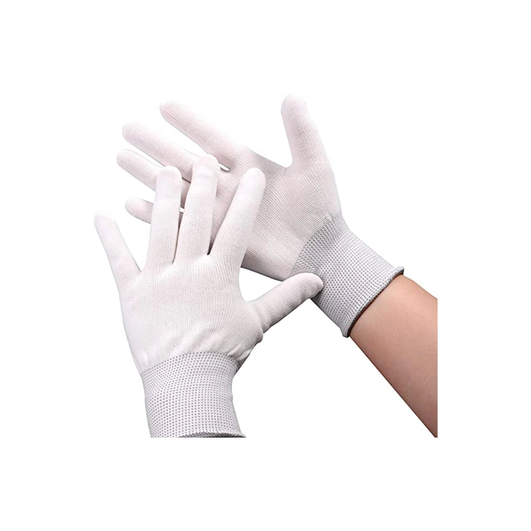 White gloves with a textured palm on a white background
