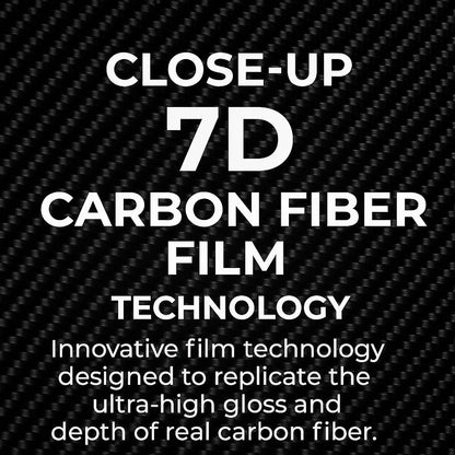 Close-up of 7D carbon fiber film showcasing advanced gloss technology designed to replicate the depth and texture of real carbon fiber.