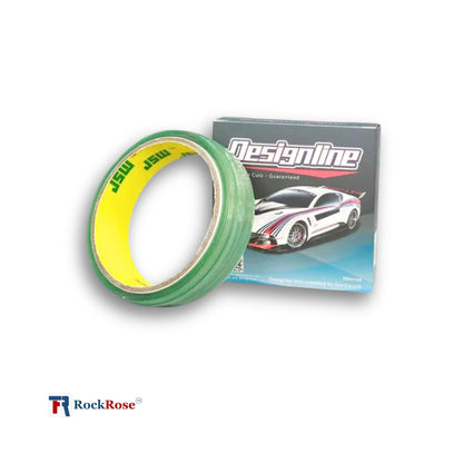 Green tape with yellow center next to a Designline product packaging on a white background
