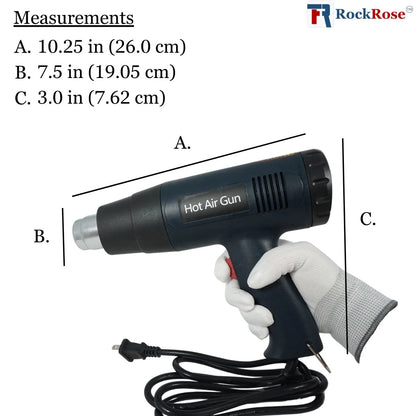 Hot air gun with measurements and RockRose logo