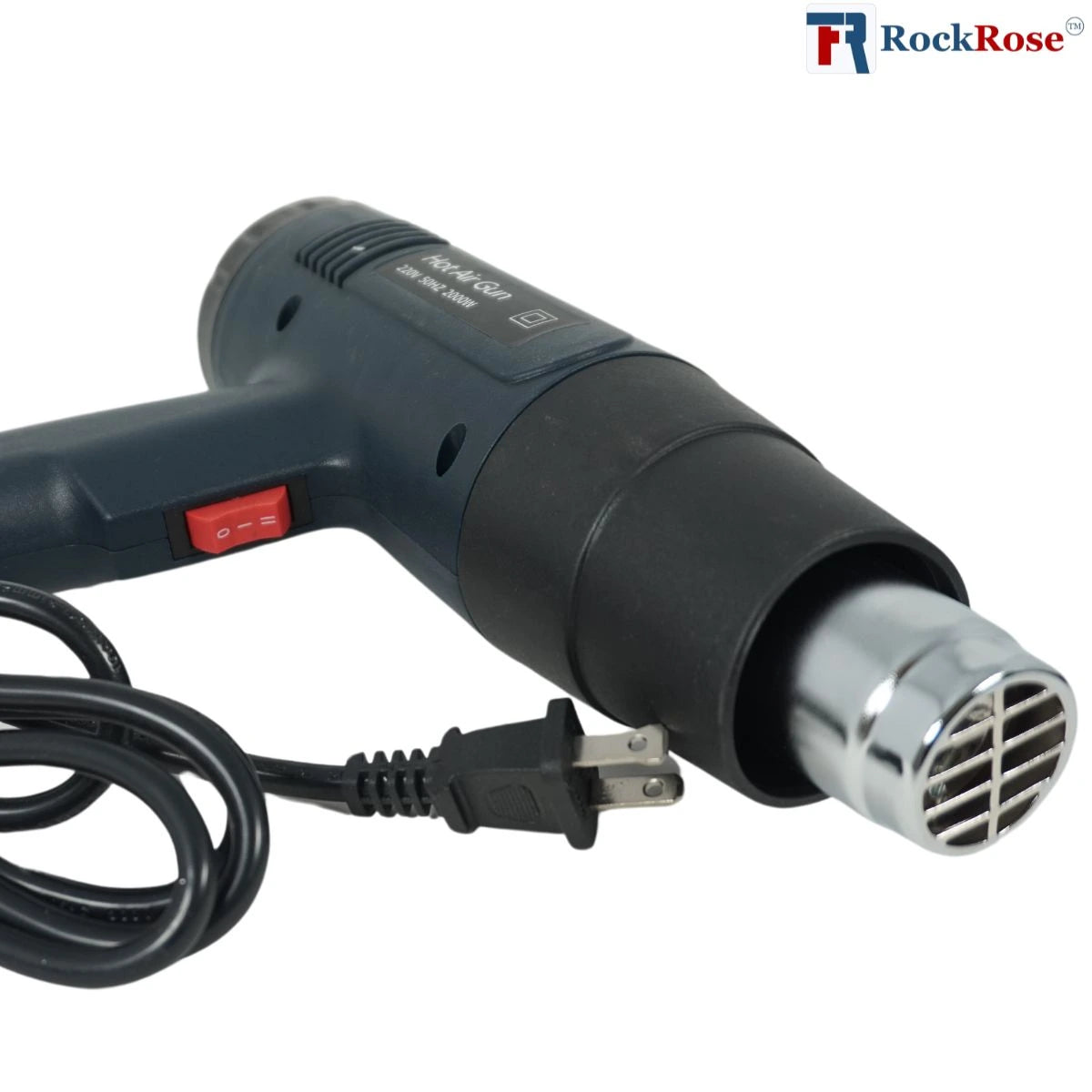 Hot air gun with power cord on a white background, featuring the RockRose brand.